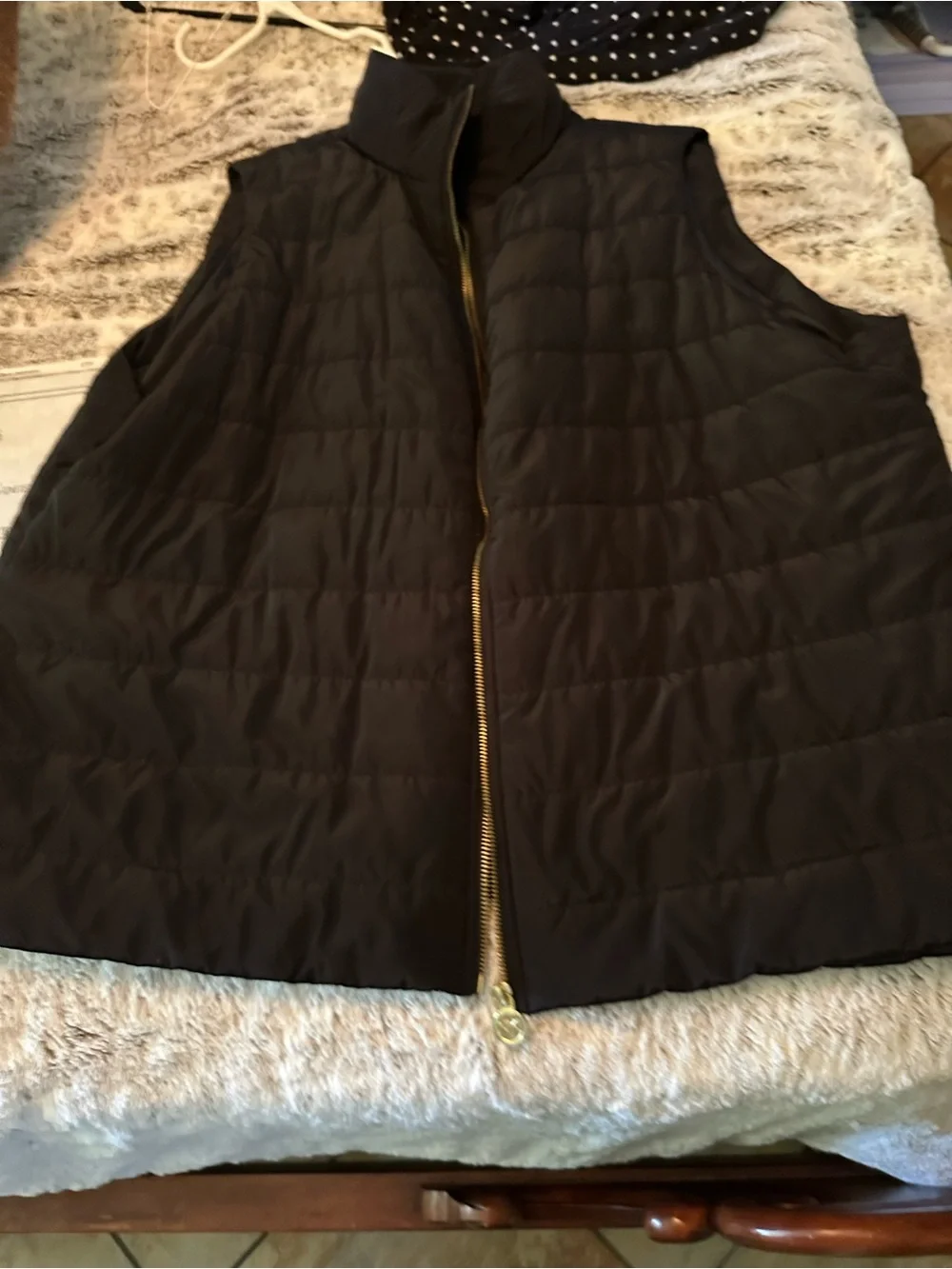 Michael Kors Black Quilted Sleeveless Puffer Vest with Gold Zipper